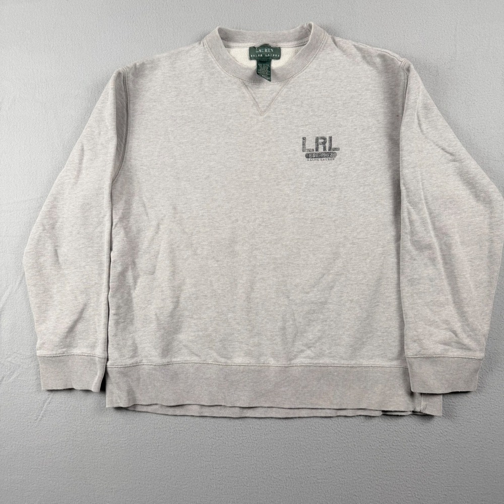 Y2K Lauren Ralph Lauren Gray LRL Graphic Crewneck Sweatshirt Womens Medium